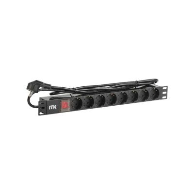 ITK PDU 8 розеток DIN49440 (нем. cтанд.) с LED выключателем, 1U, шнур 2м вилка DIN49441 (нем. станд.), профиль из ПВХ, черный