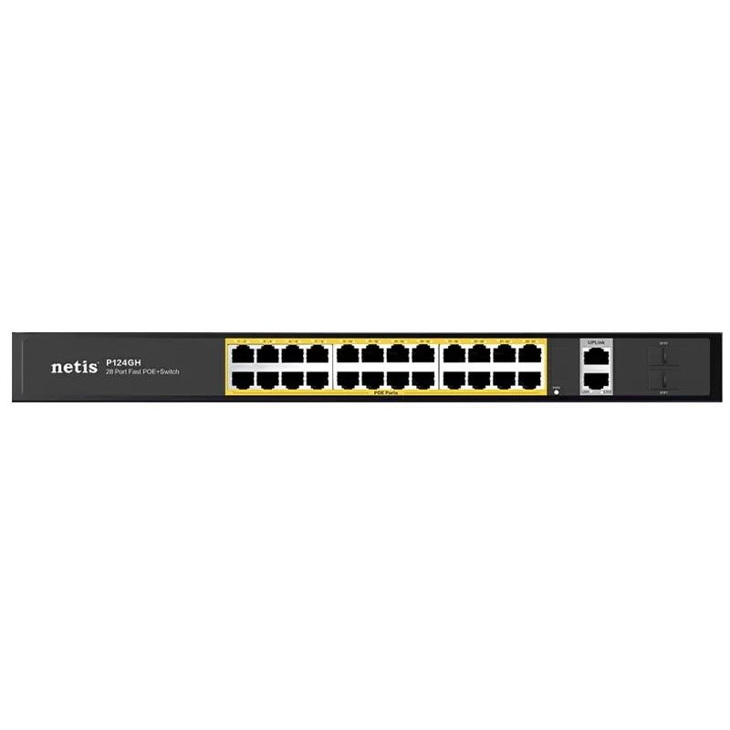 Коммутатор Netis P124GH 24xFE PoE+, 2xGE Uplink, 2xGE SFP, неуправляемый